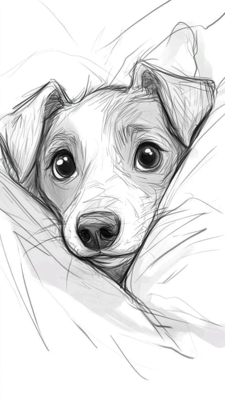 Desenho para Desenhar de um Cachorrinho Fofo Enrolado em Cobertor