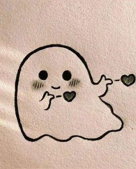 Desenho para Desenhar de um Fantasminha Fofo com Corações