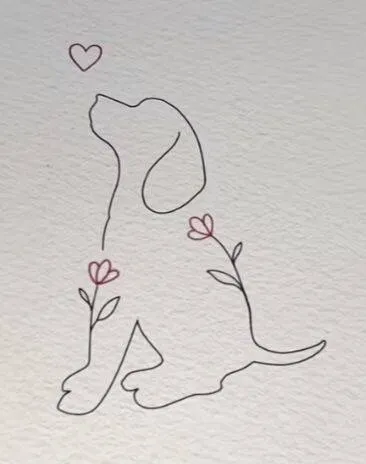 Drawing to Draw a Puppy with Flowers