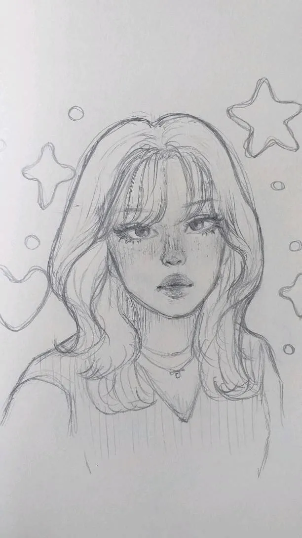 Desenho para Desenhar de uma Menina Bonita com Estrelas