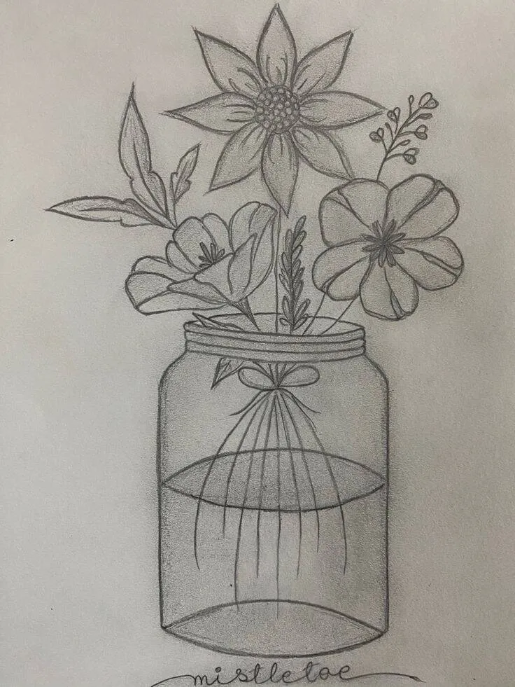 Desenho para Desenhar de Flores em um Pote Bonito