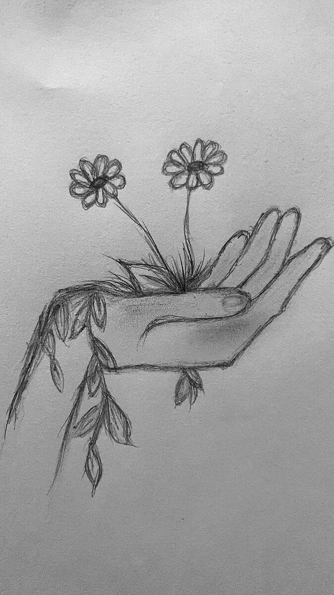 Drawing to Draw Cute Hand with Flowers