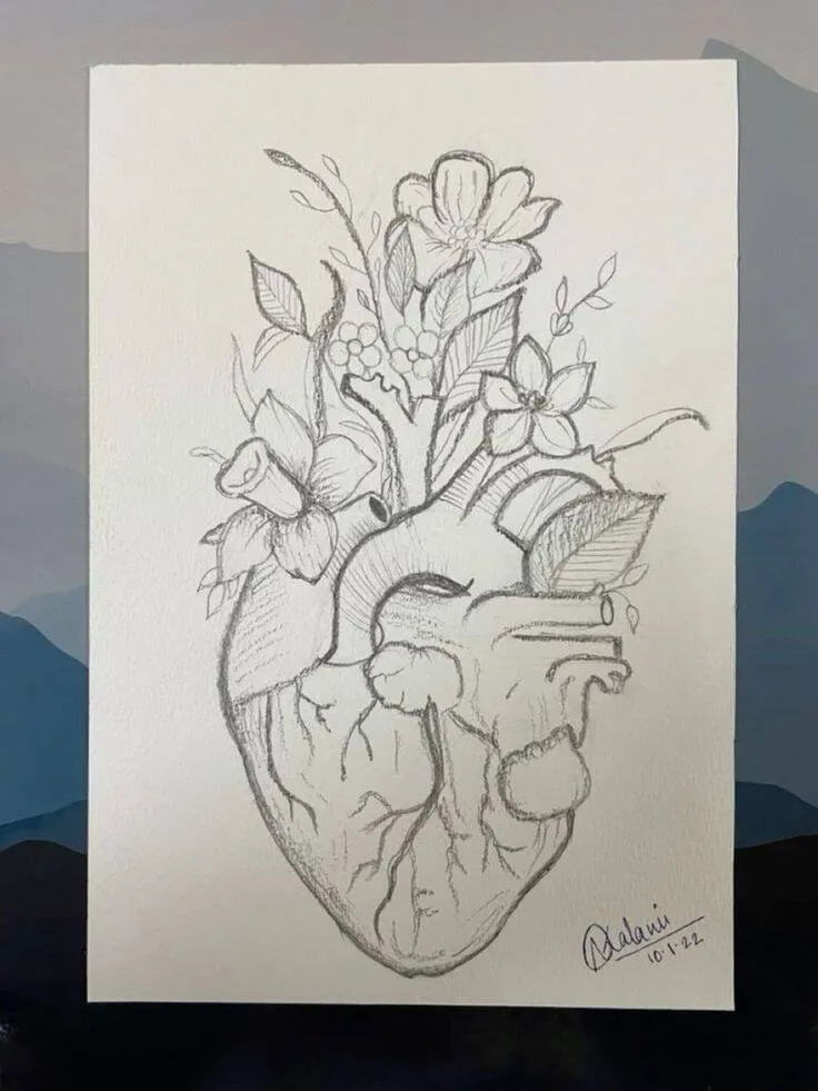 Drawing to Draw by Heart with Beautiful Flowers