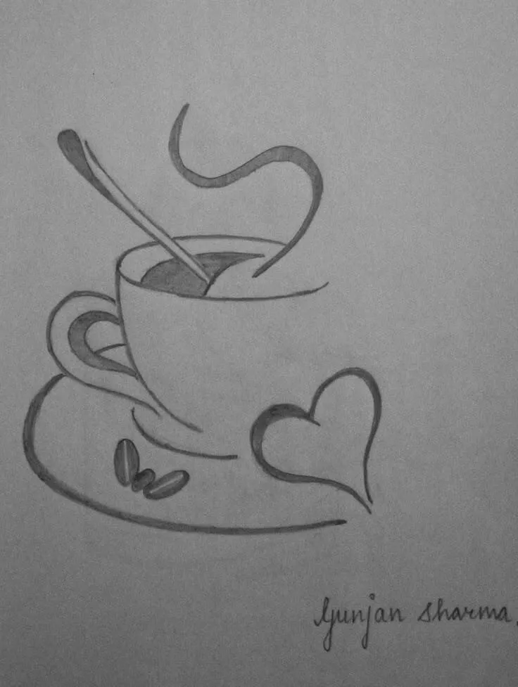 Desenho para Desenhar de uma Xícara de Café com Coração
