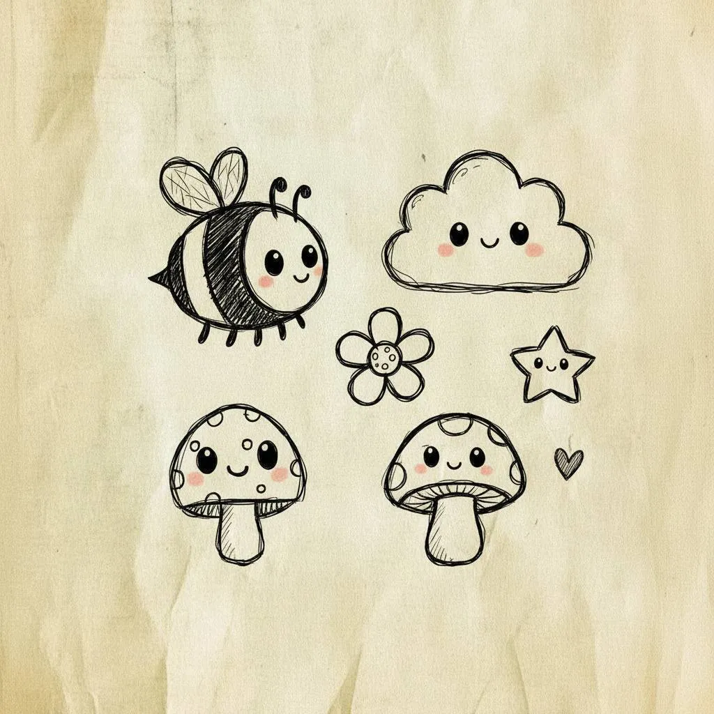 Desenho Fofo para Desenhar de Abelhinha com Flores e Nuvem
