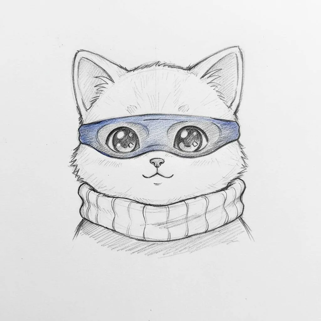 Desenho Fofo para Desenhar de Gatinho Super Herói com Máscara