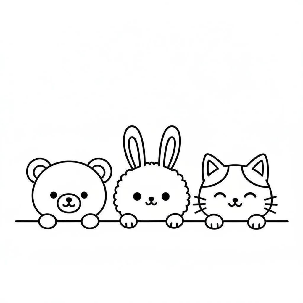 Desenho Fofo para Desenhar de Urso, Coelhinho e Gatinho