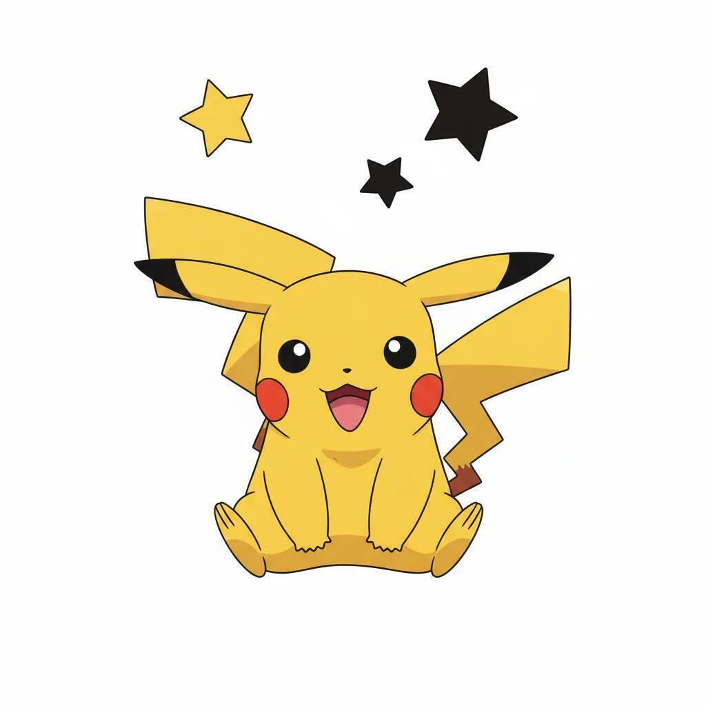 Desenho Fofo para Desenhar do Pikachu Sorridente com Estrelas