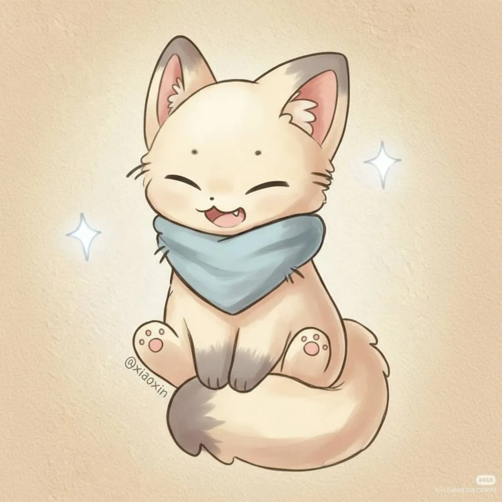 Cute Drawing to Draw of Kawaii Cat with Scarf