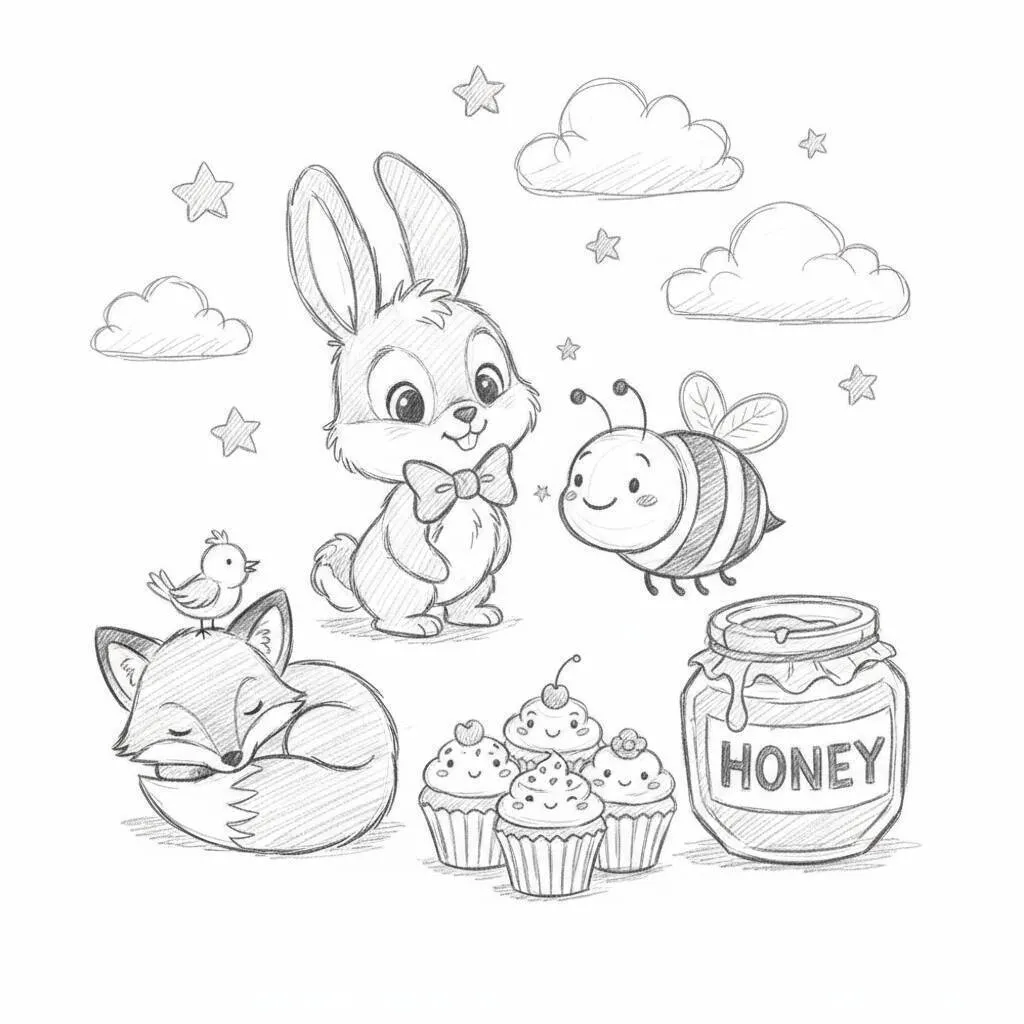 Cute Drawing to Draw of a Bunny with a Bow and Friends