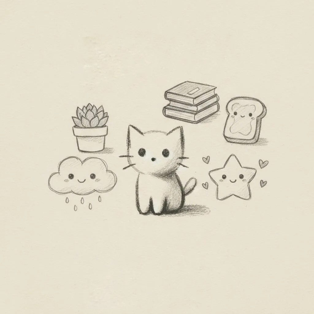 Cute Drawing to Draw of Kitten with Plant and Star