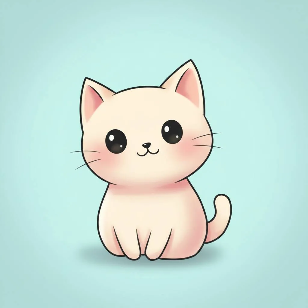 Cute Kawaii Cat with Bright Eyes Drawing to Draw