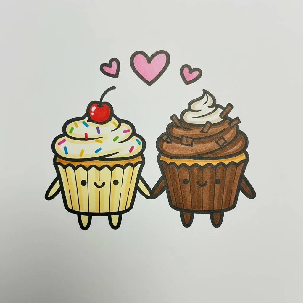 Cute Drawing to Draw of Friendly Cupcakes