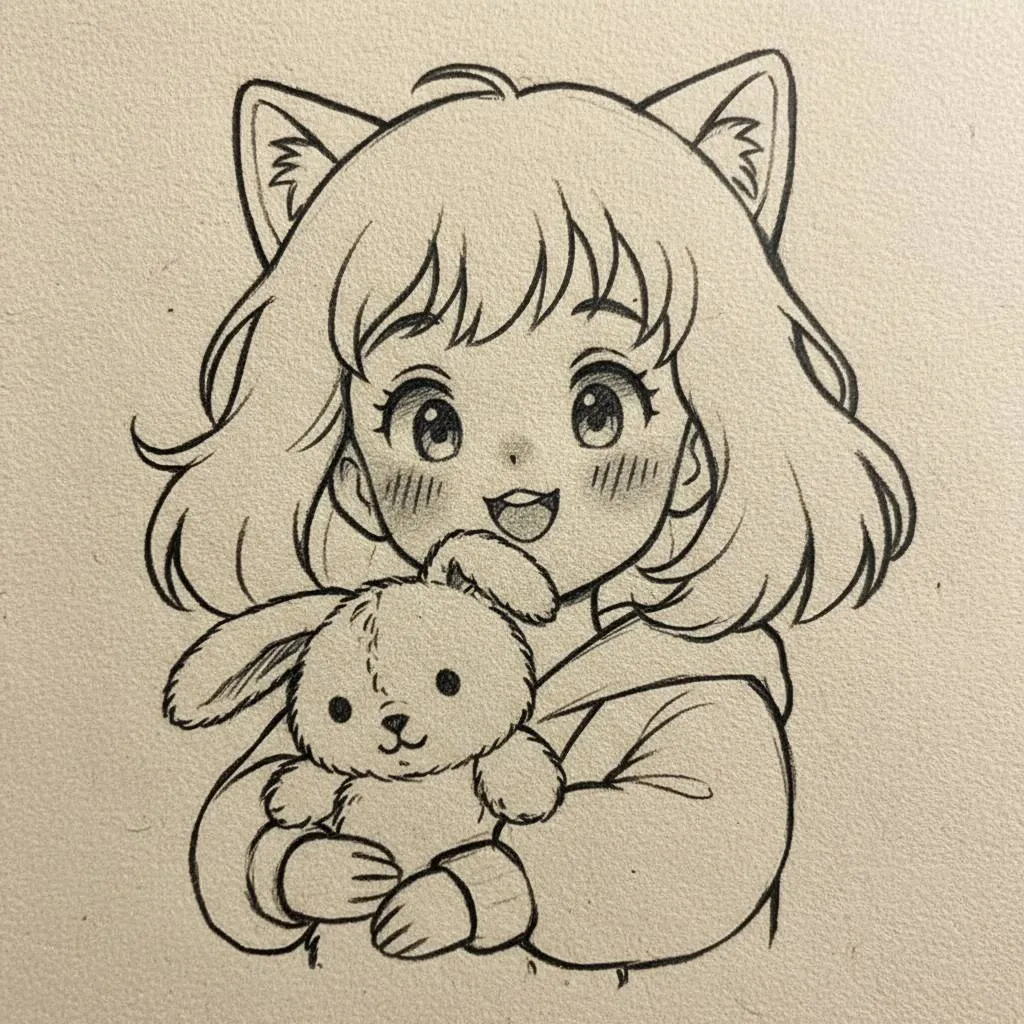 Desenho Fofo para Desenhar de Menina com Coelhinho de Pelúcia