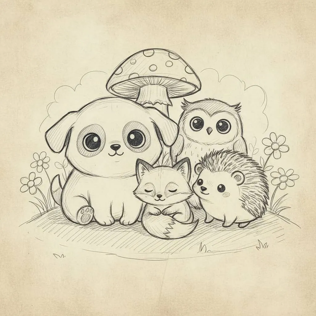 Desenho Fofo para Desenhar de Animais Kawaii com Cogumelo