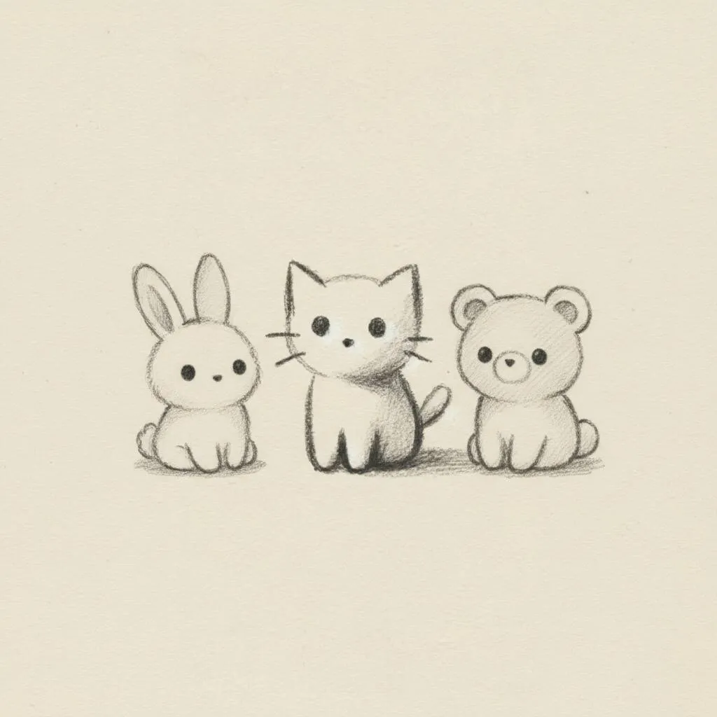 Desenho Fofo para Desenhar de Coelhinho, Gatinho e Ursinho