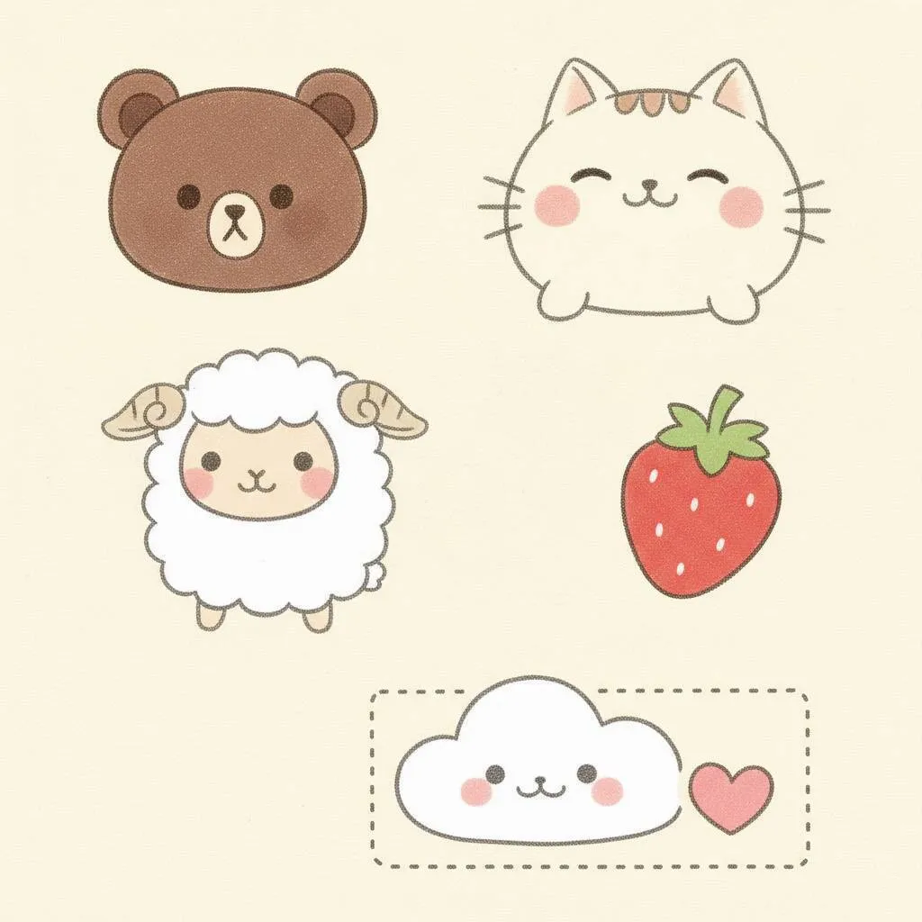 Desenho Fofo para Desenhar de Urso, Ovelha e Gatinho Kawaii