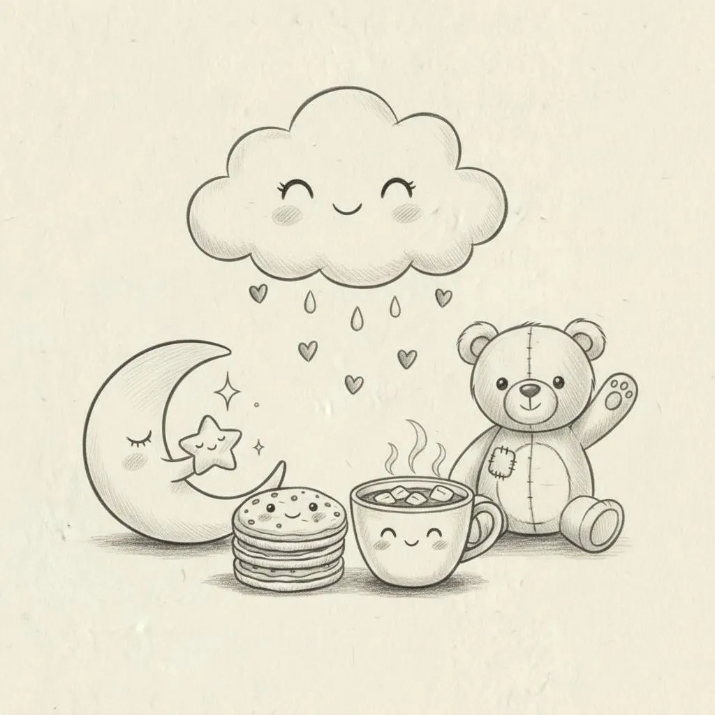 Desenho Fofo para Desenhar de Urso com Nuvem e Cookies