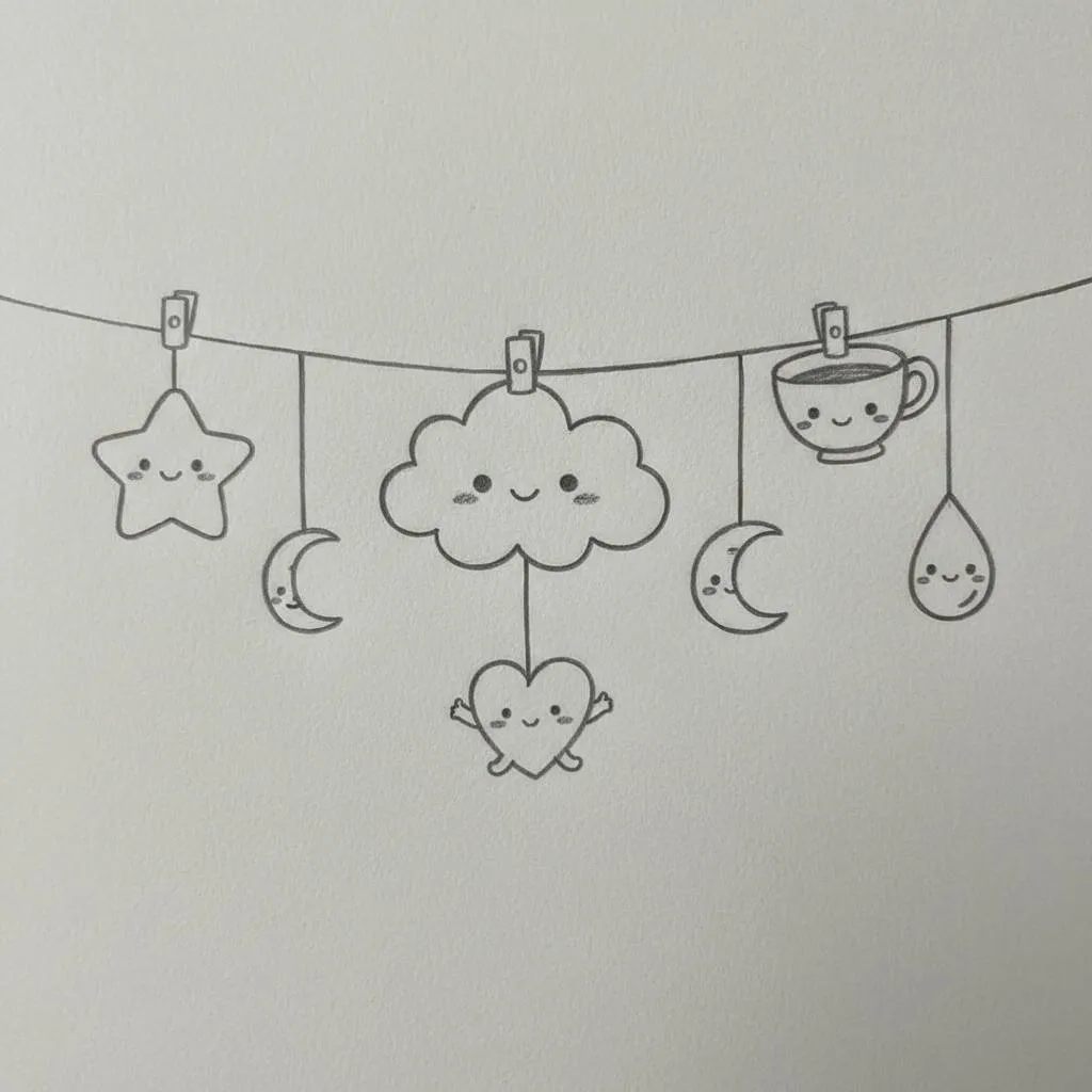 Desenho Fofo para Desenhar de Nuvem Sorridente com Estrelas e Lua