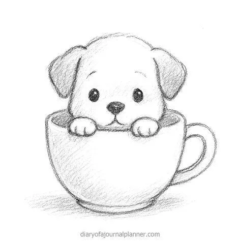 Cute Puppy Inside a Mug Drawing