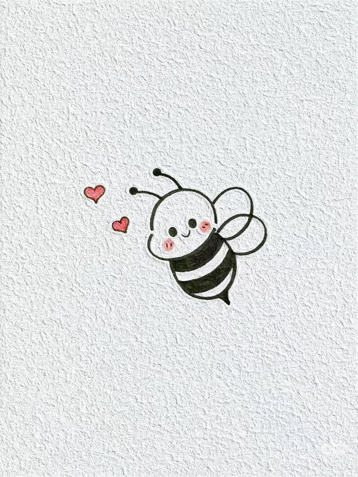 Desenho Fofo para Desenhar de Abelhinha Kawaii com Corações