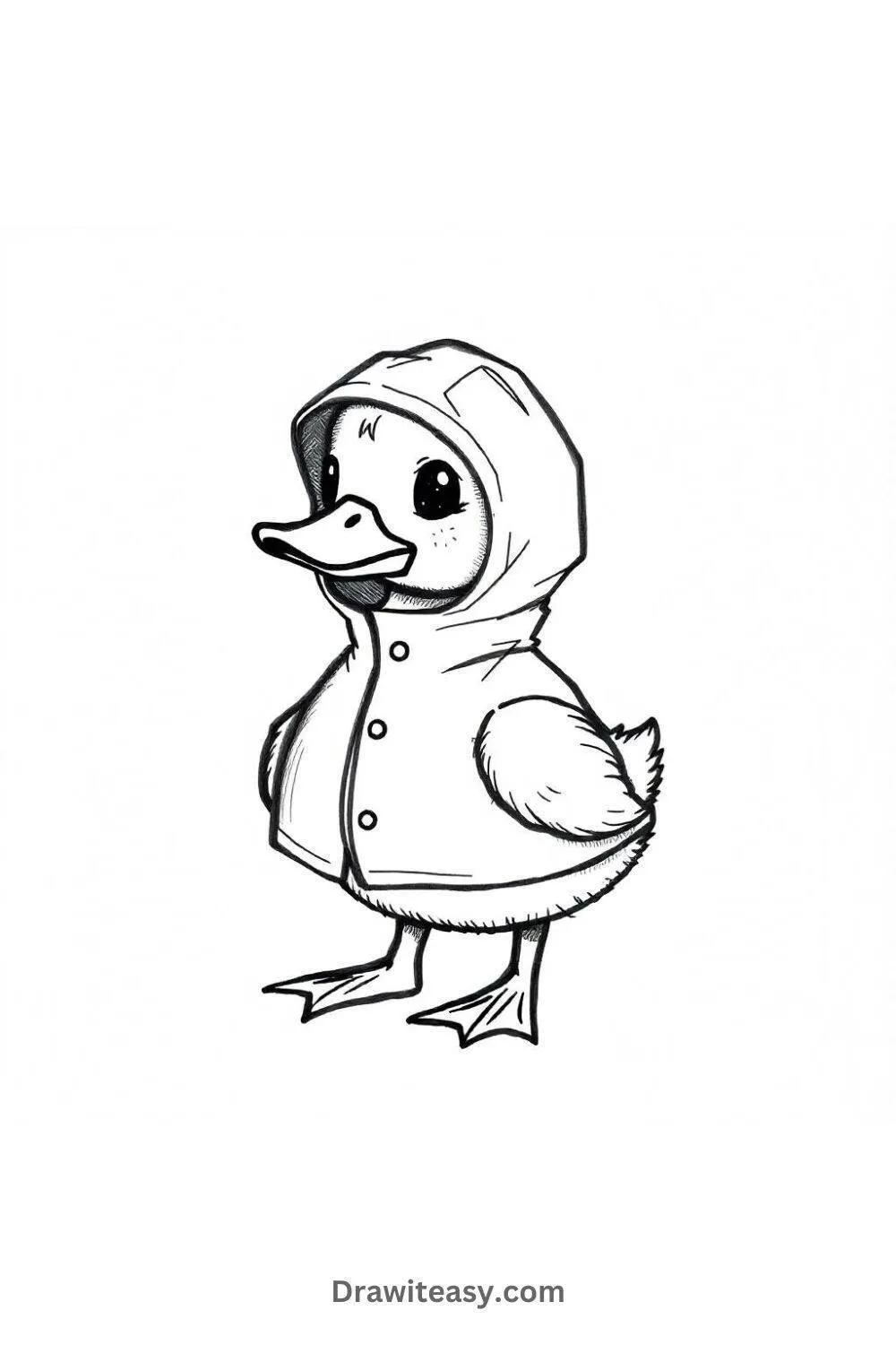Desenho Fofo para Desenhar de Patinho com Capa de Chuva