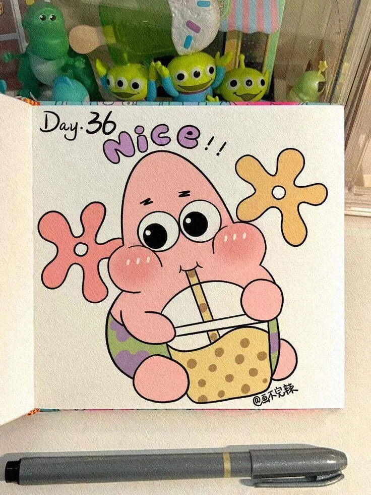 Cute Drawing to Draw of Patrick Estrela Drinking Juice