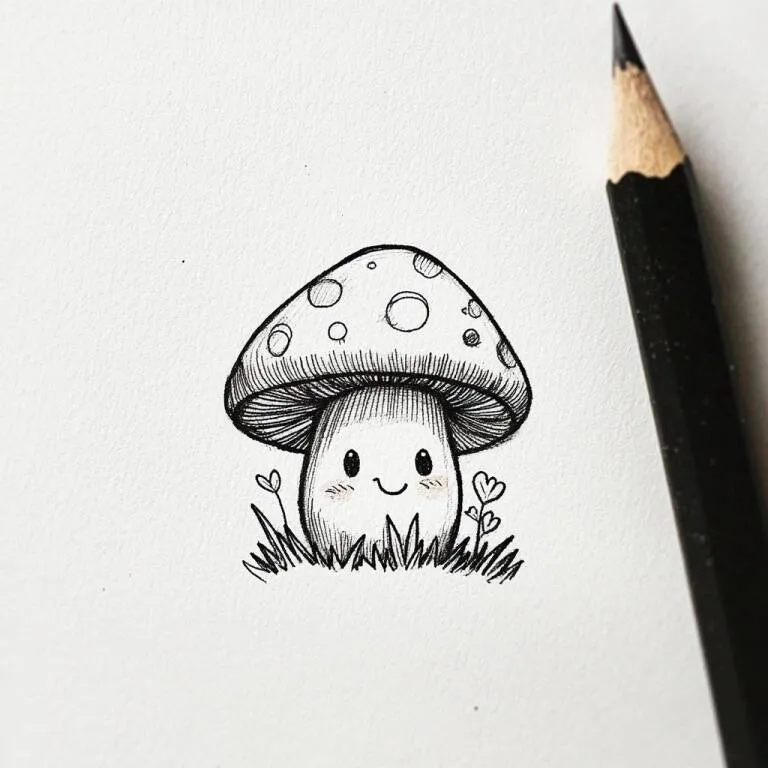 Cute Smiling Mushroom Drawing to Draw