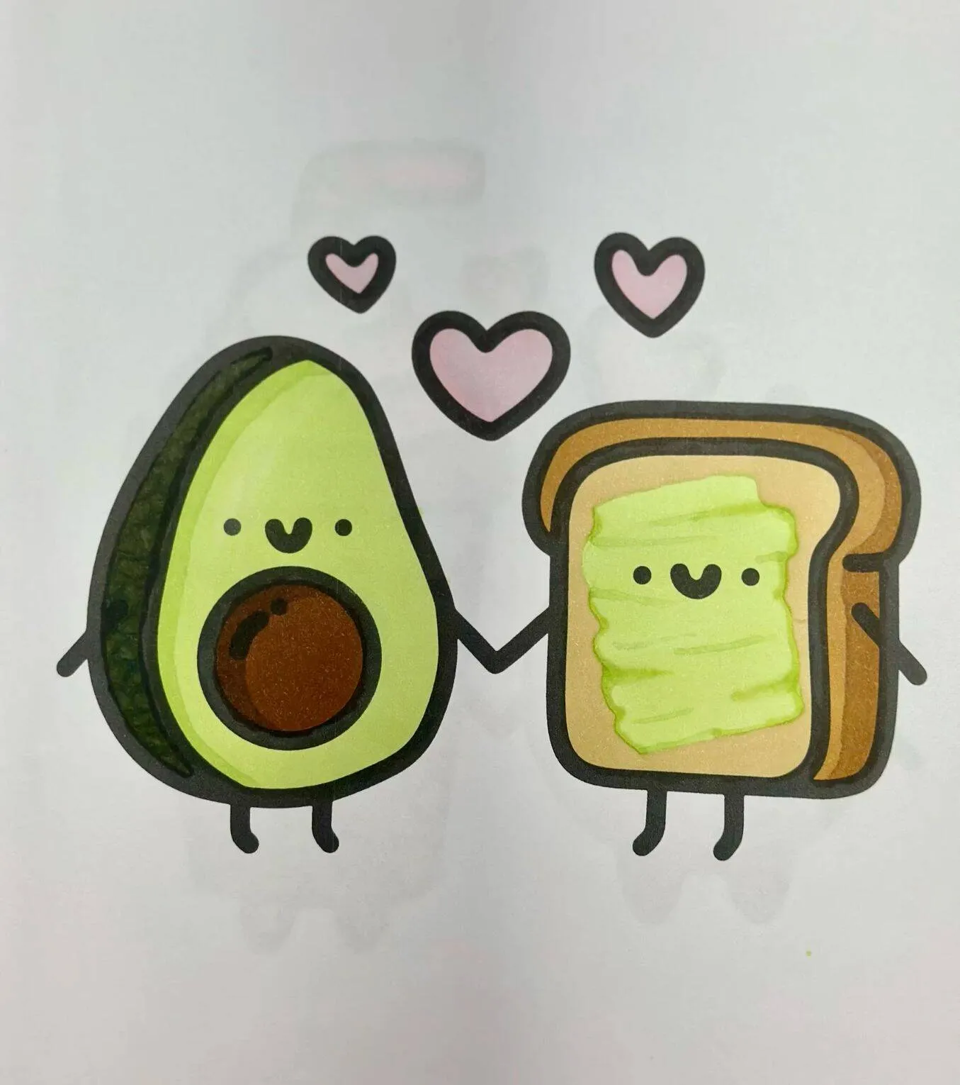 Cute Drawing of Avocado and Bread with Butter