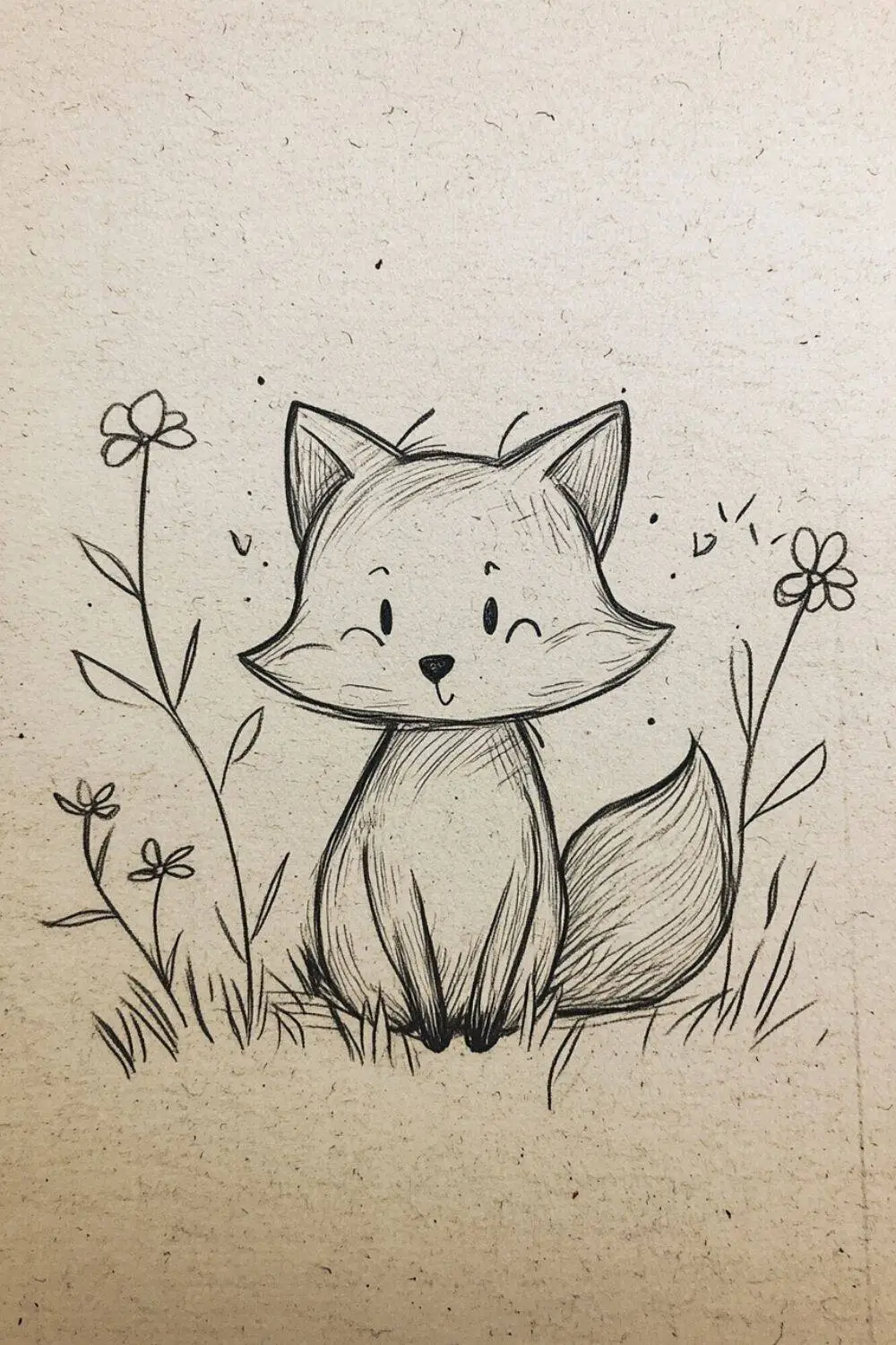 Cute Drawing to Draw of a Fox with Flowers