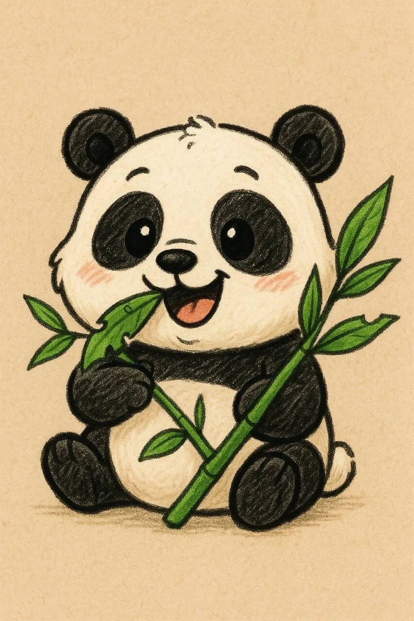 Desenho Fofo para Desenhar de Panda com Bambu