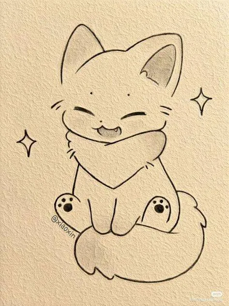 Cute Drawing to Draw of Kawaii Cat with Smile