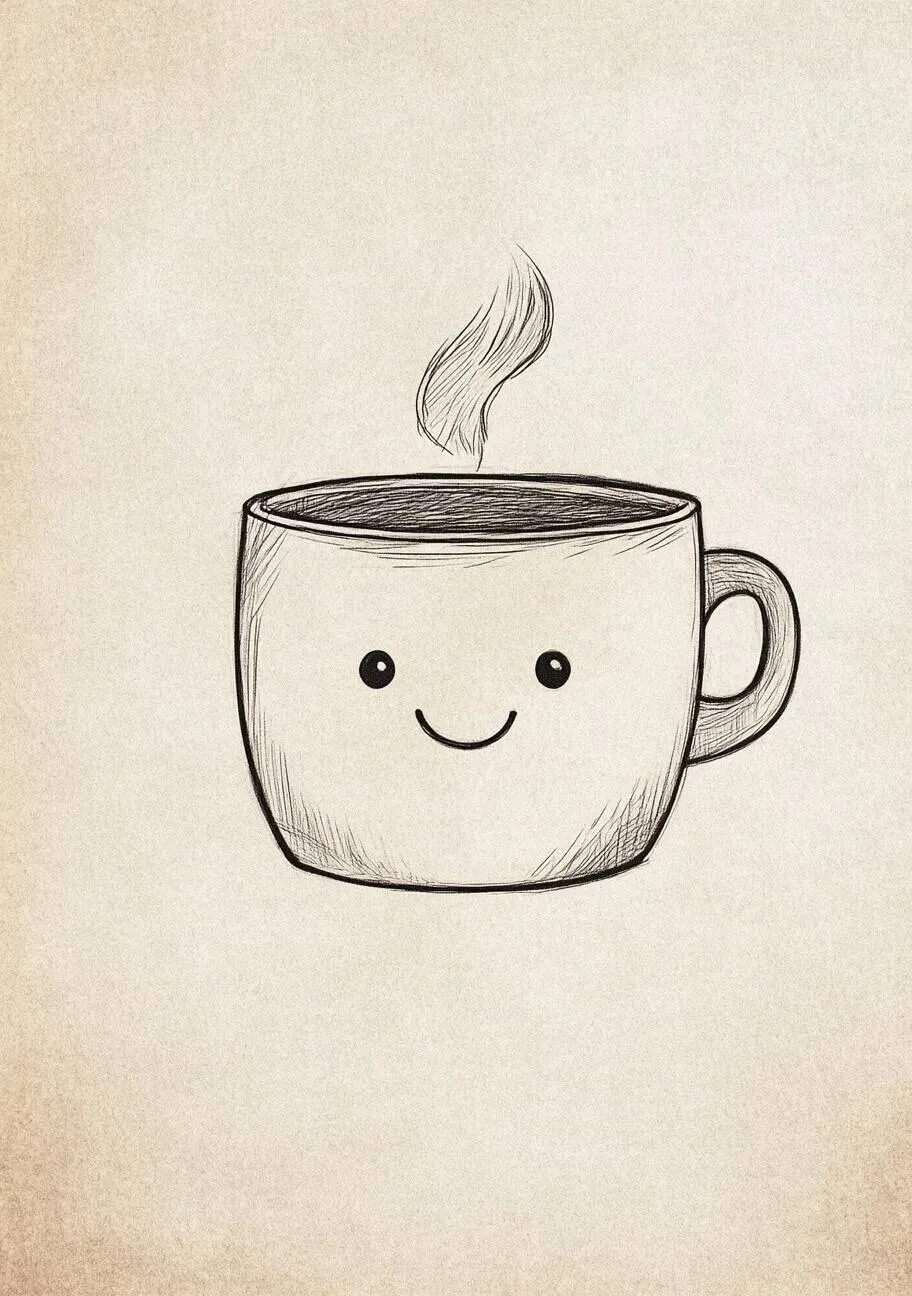 Cute Smiling Mug Drawing with Steam