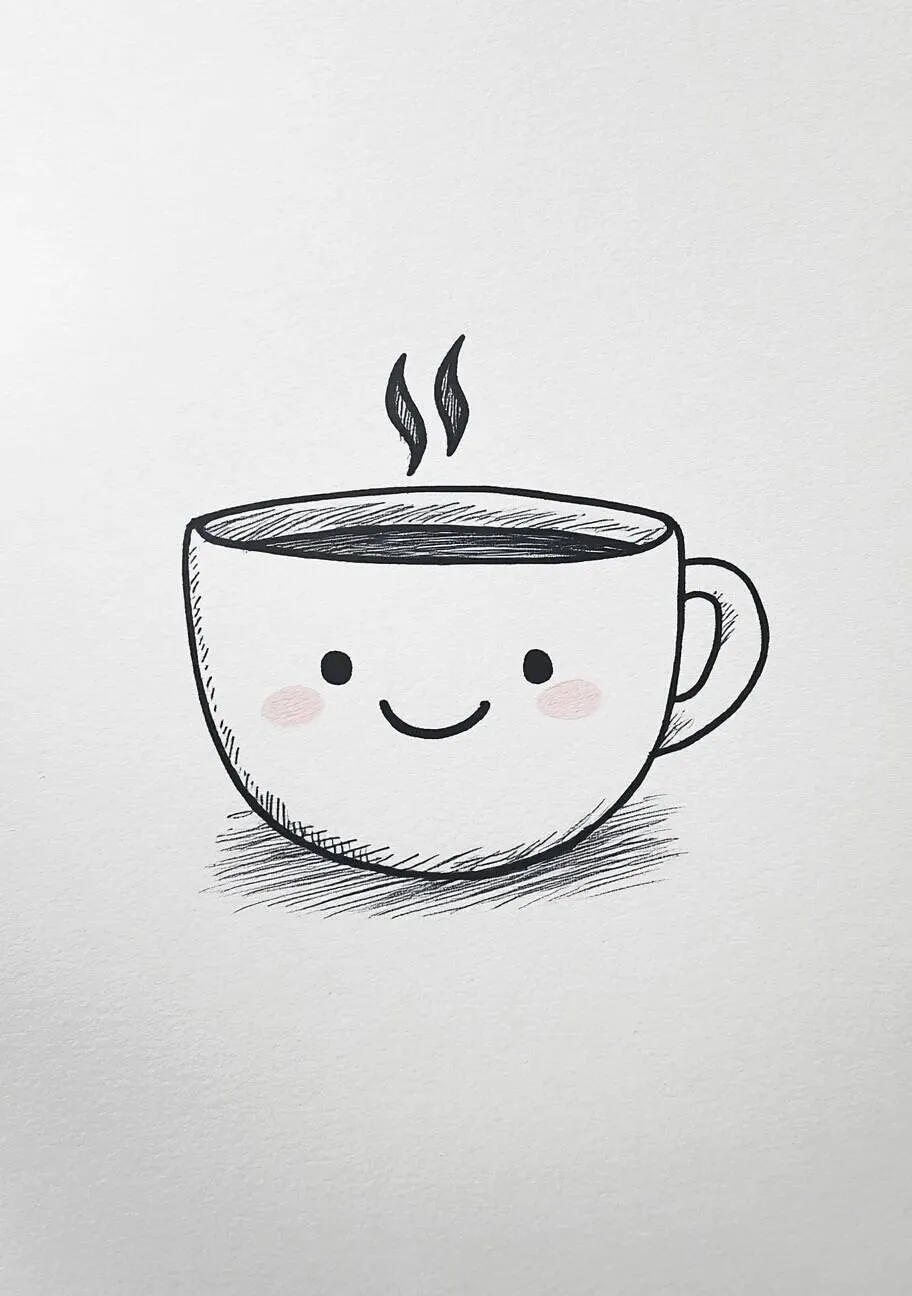 Desenho Fofo para Desenhar de Caneca Sorridente com Café Quente
