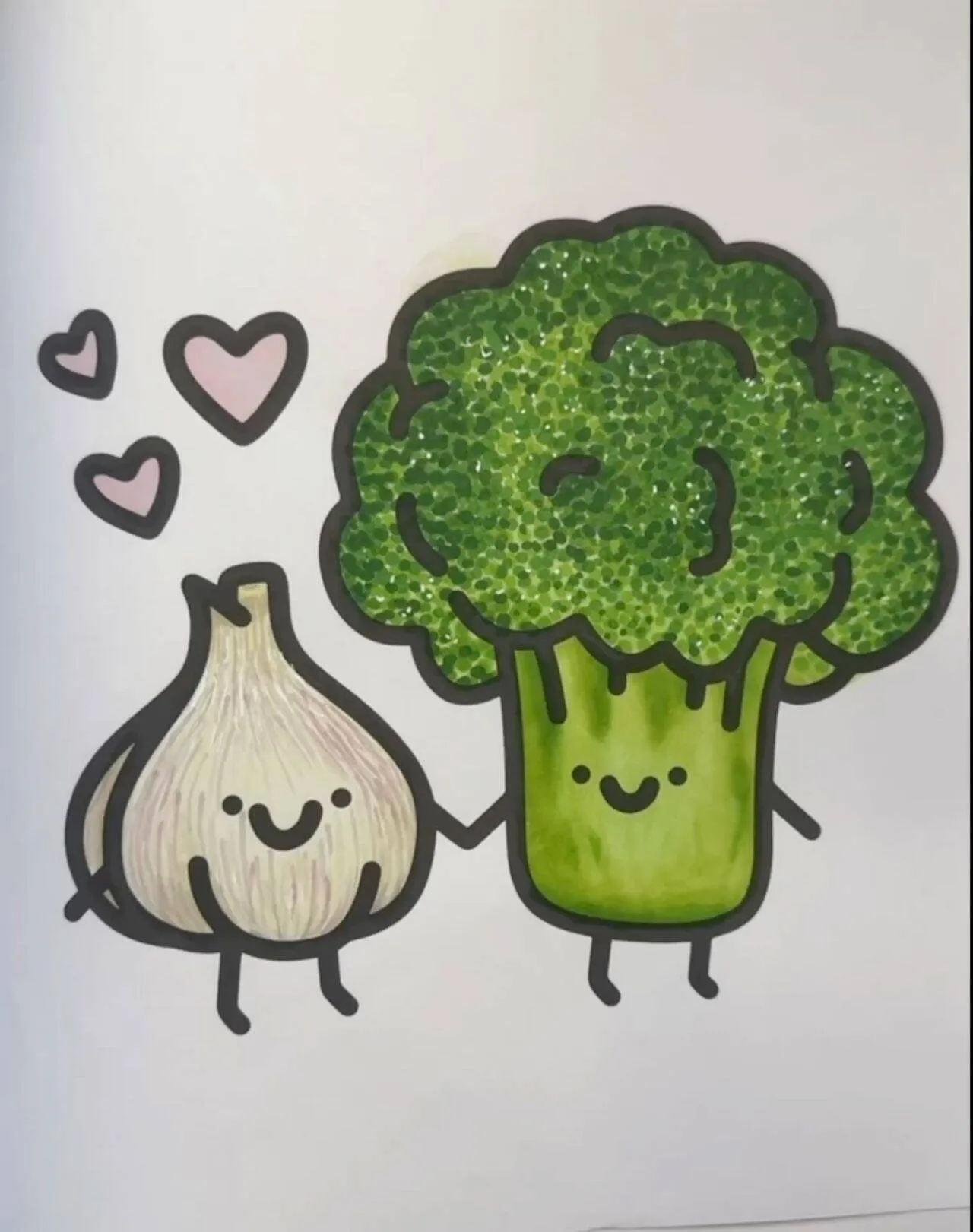 Desenho Fofo para Desenhar de Alho e Brócolis Apaixonados
