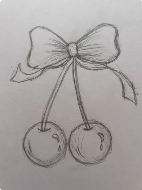 Desenho Fofo para Desenhar de Cerejas com Laço