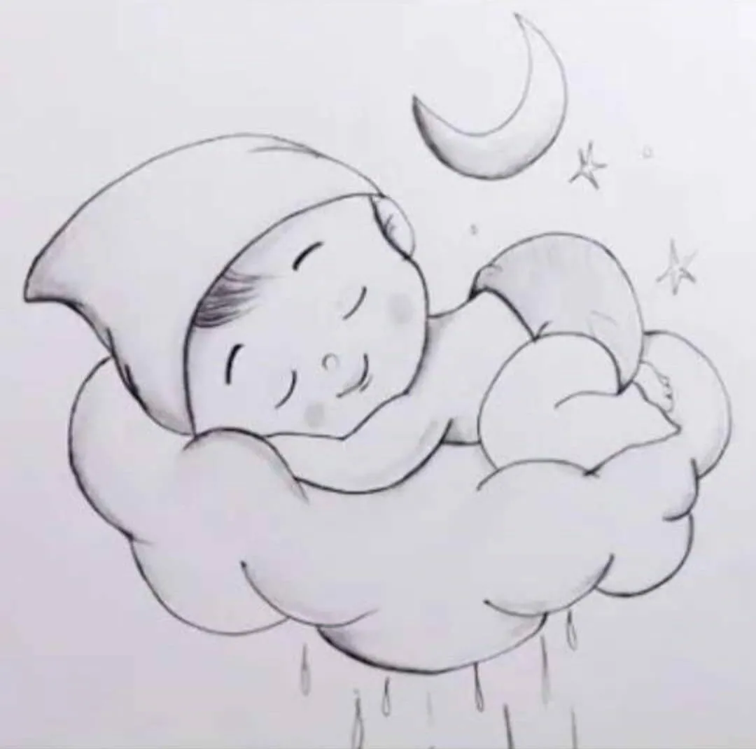 Cute Drawing to Draw of Baby Sleeping on Clord