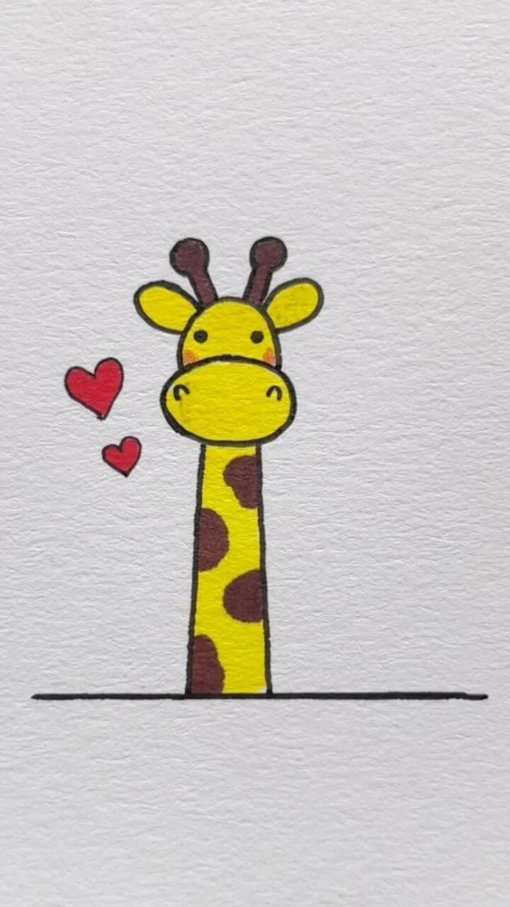 Desenho Fofo para Desenhar de Girafa com Corações