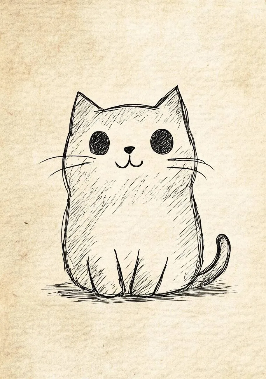 Desenho Fofo para Desenhar de Gatinho Kawaii