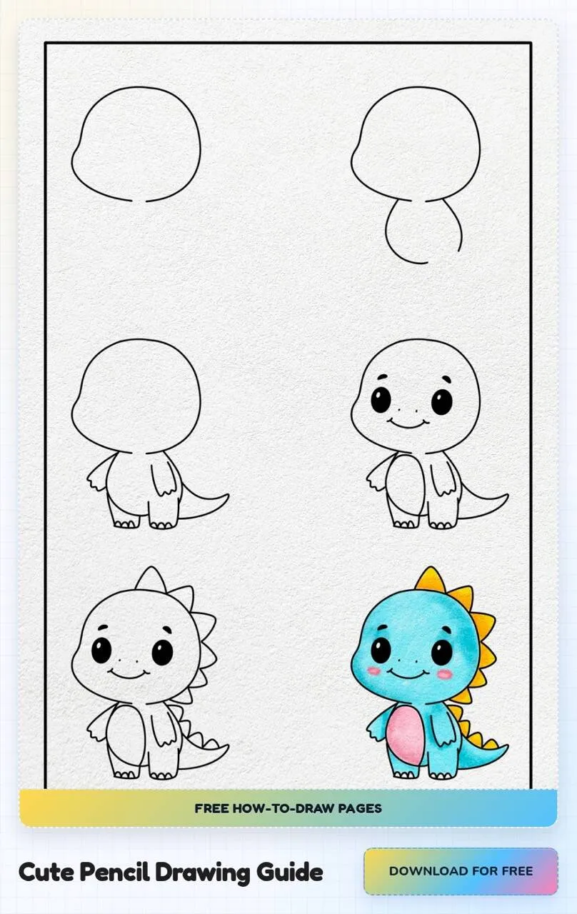 Desenho Fofo para Desenhar de Dinossaurinho Kawaii