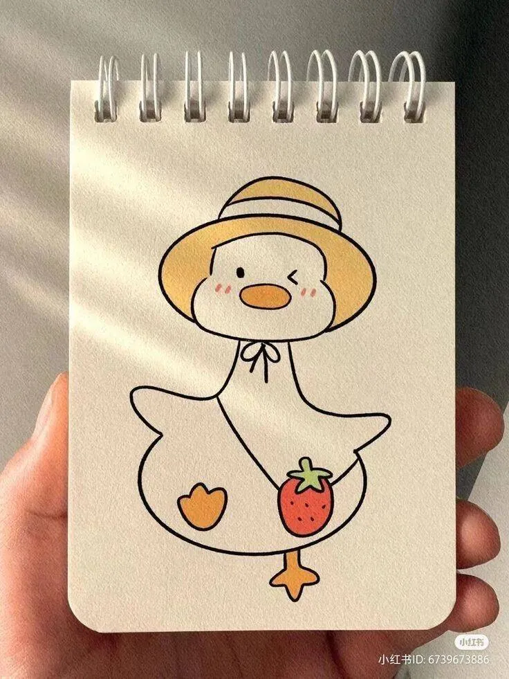 Cute Duck with Strawberry Drawing to Draw