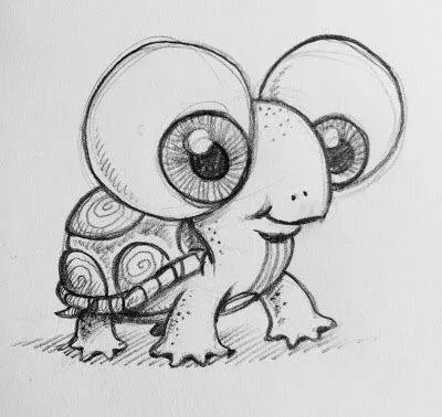 Desenho Fofo para Desenhar de Tartaruguinha com Olhos Grandes