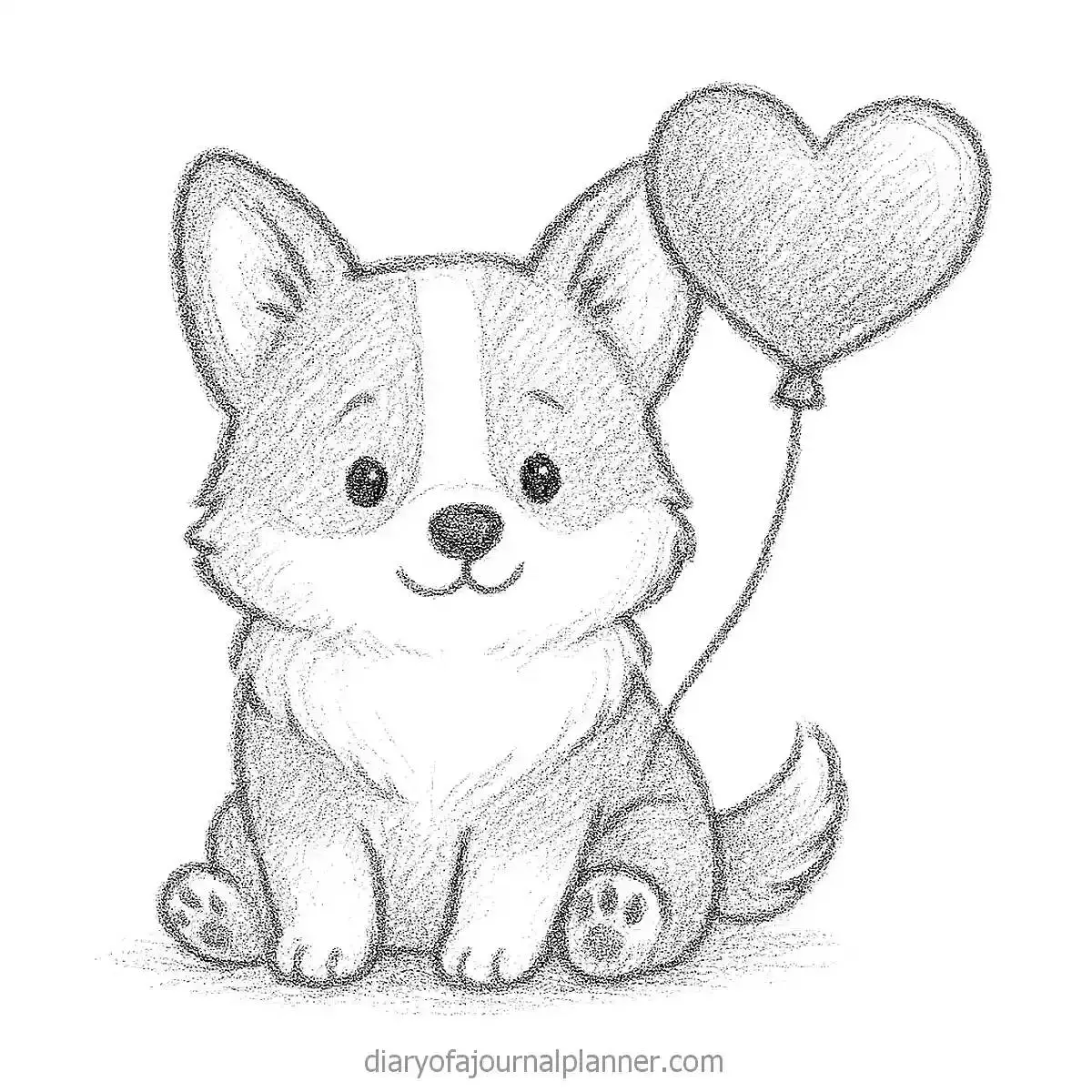 Desenho Fofo para Desenhar de Cachorrinho com Balão de Coração