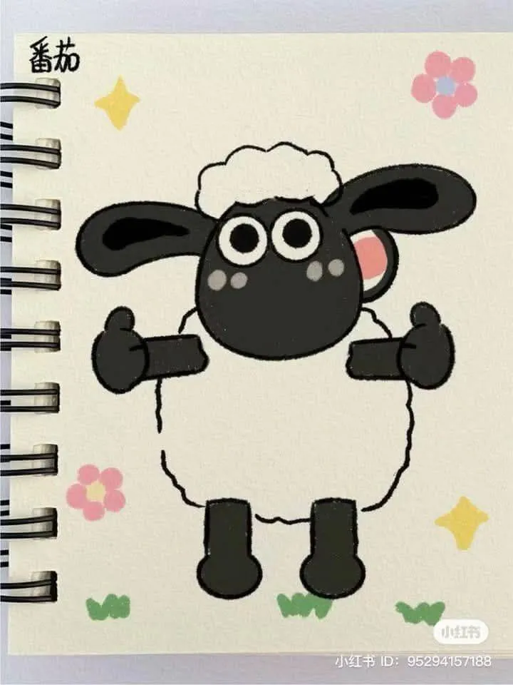 Desenho Fofo para Desenhar de Ovelhinha Kawaii com Flores
