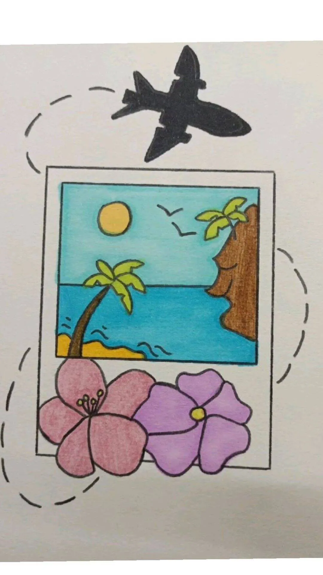 Cute Drawing to Draw a Tropical Landscape with Flowers