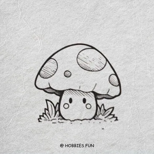 Desenho Fofo para Desenhar de Cogumelo Kawaii com Olhinhos