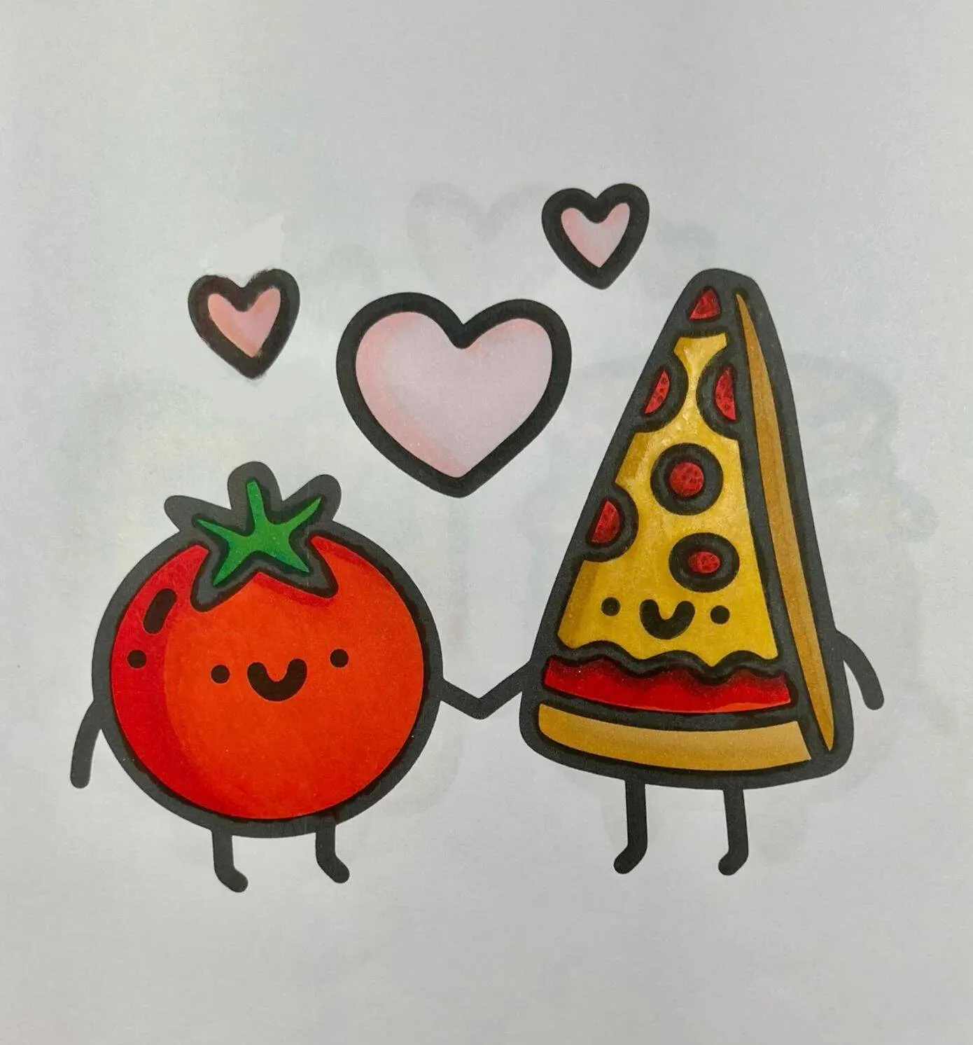 Desenho Fofo para Desenhar de Tomate e Pizza Apaixonados