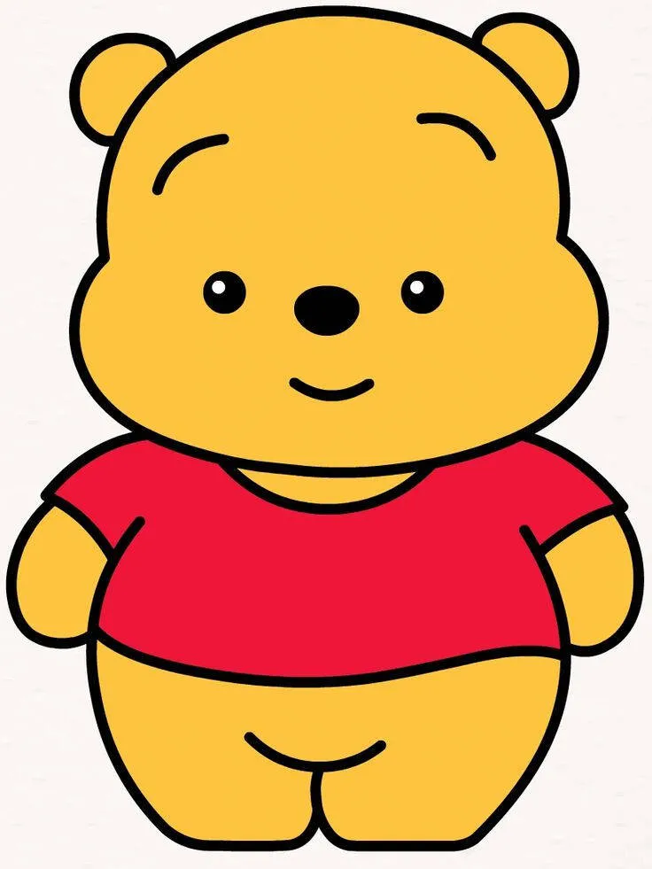 Desenho Fofo para Desenhar do Ursinho Amarelo com Camiseta Vermelha