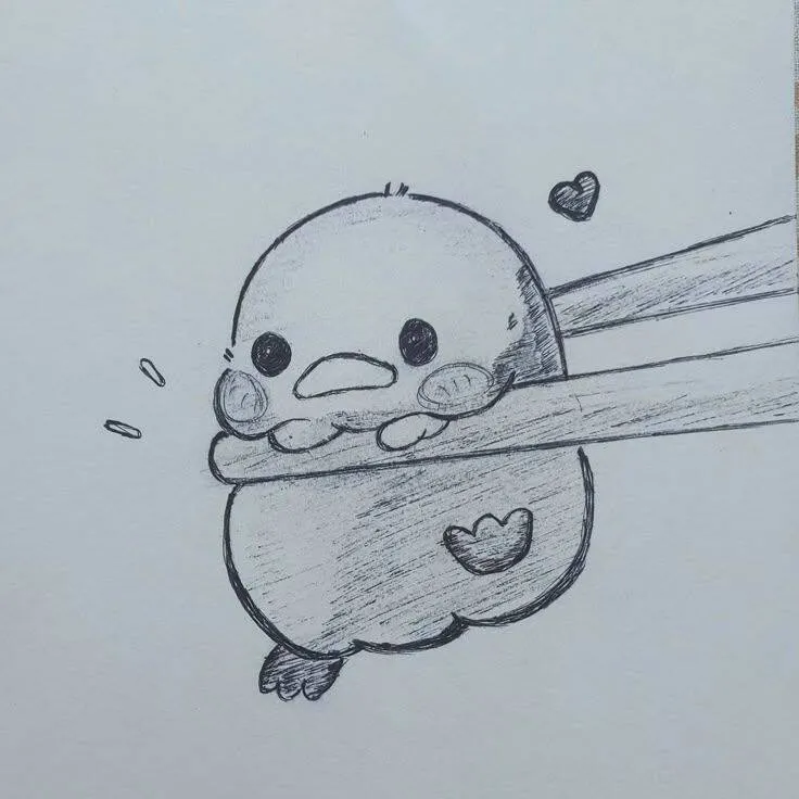 Desenho Fofo para Desenhar de Pássaro Kawaii com Coração