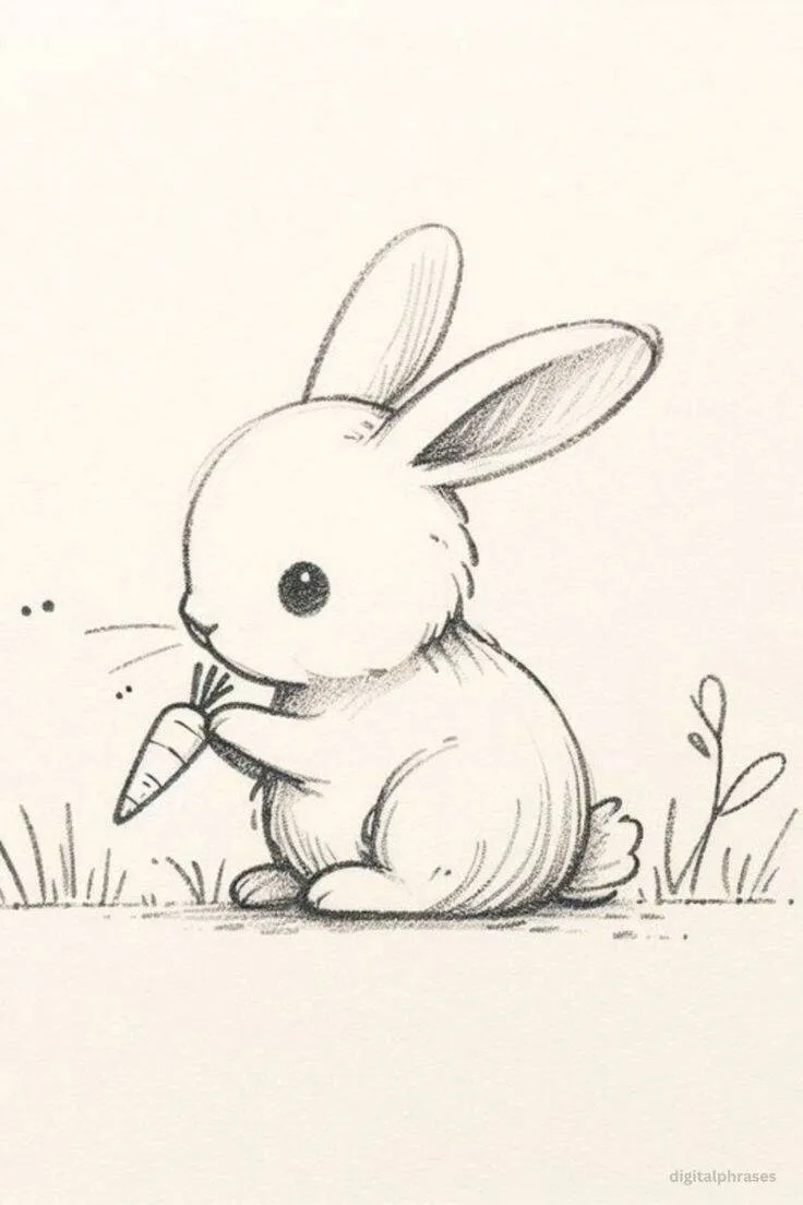 Desenho Fofo para Desenhar de Coelhinho com Cenoura